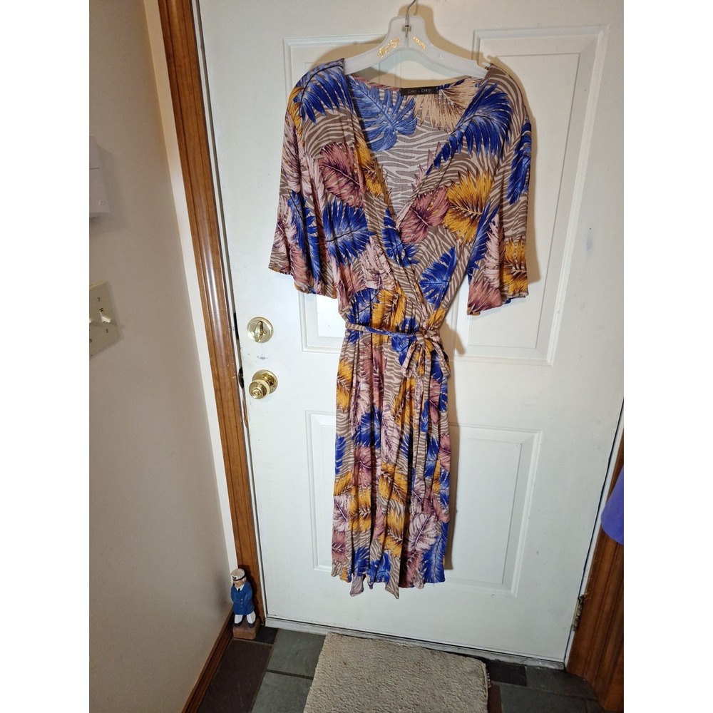 Chris And Carol Lg (14) Autumn  Floral Print Dress  Short Sleeve Elastic Wais147